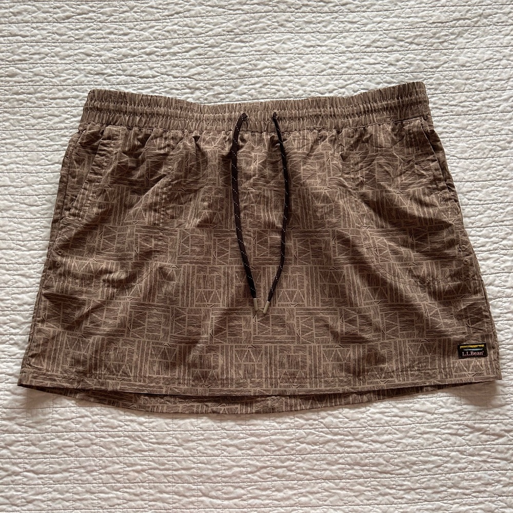 L.L. Bean Tidewater Brown Geometric Patterned Drawstring Skirt Y2K